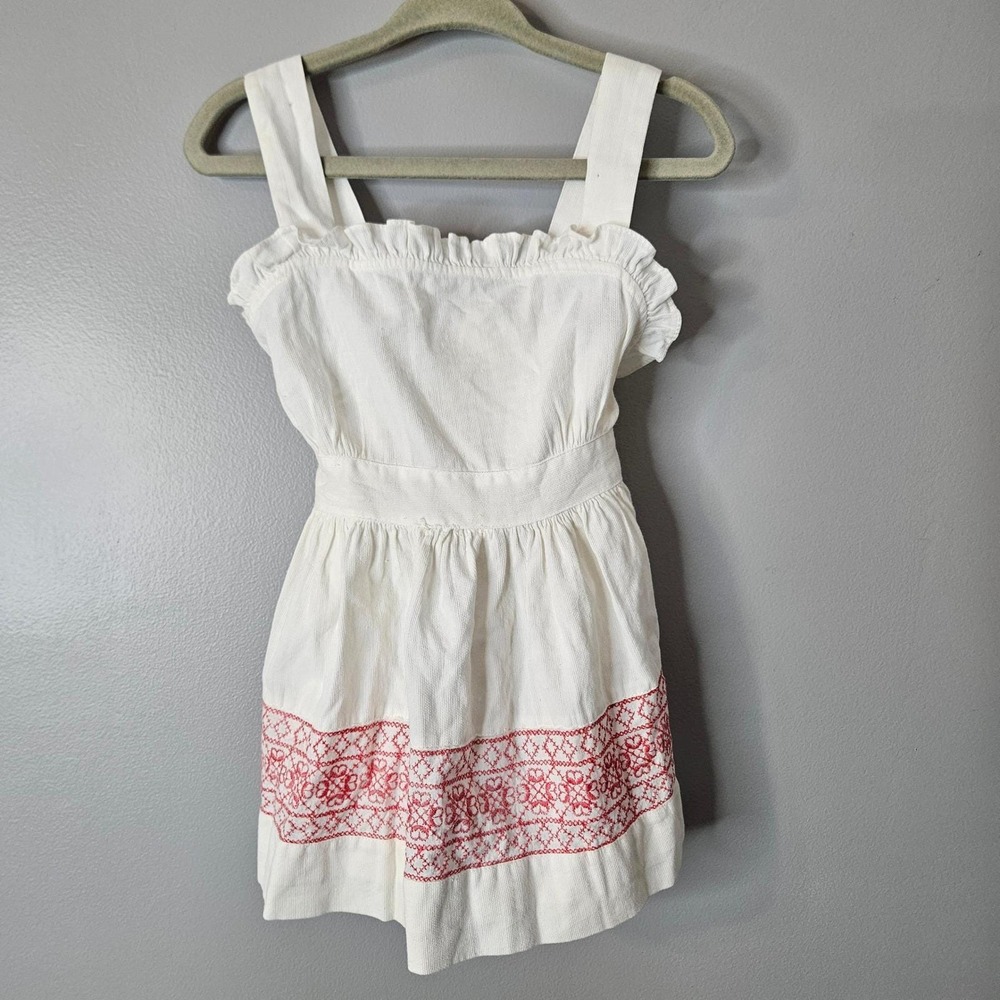 Vtg Joyce Ann Fashions Kids White Red Embroidered Boho Pinafore Top Dress READ